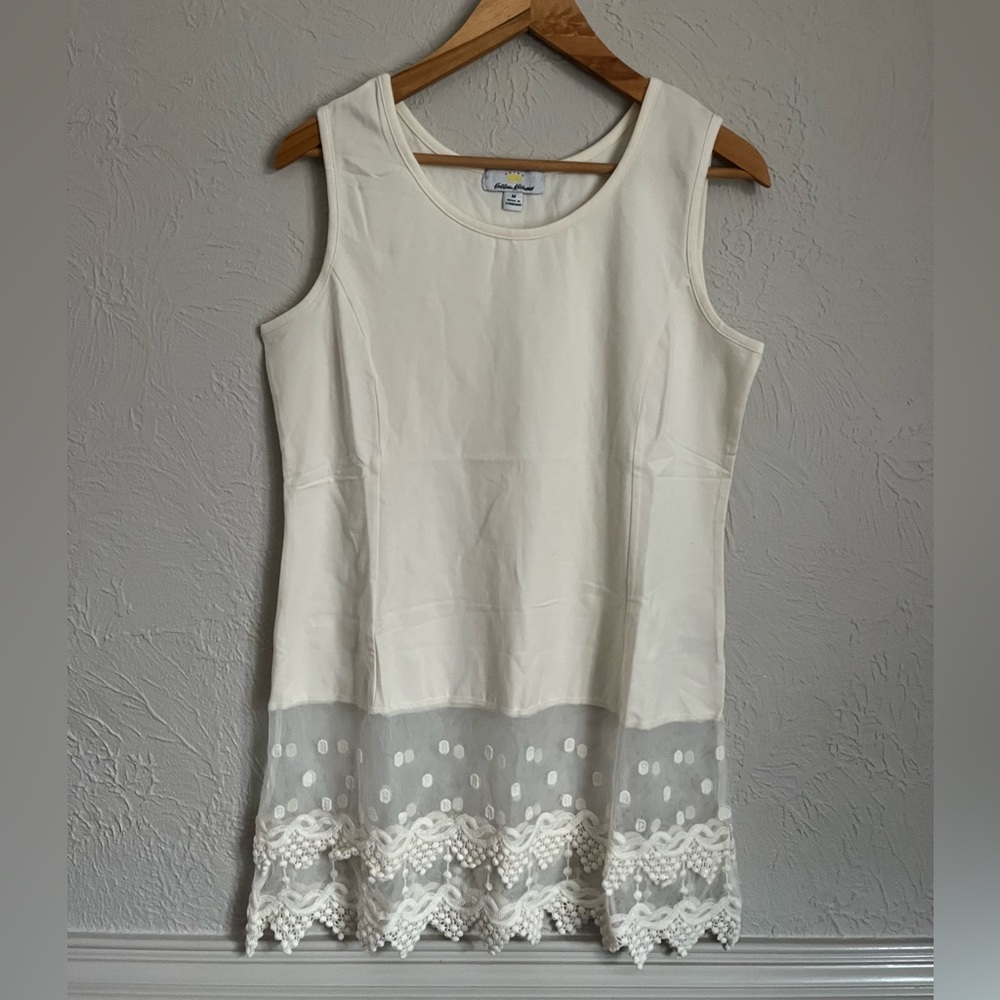 Kathleen Kirkwood Tank Top Women M Ivory Excellent Lace Hem Extender TJ1022